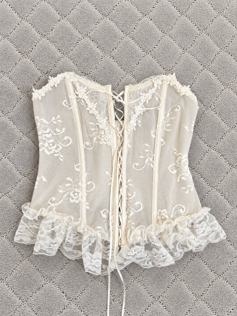 Dolls Kill Widow Ivory Floral Lace Corset Bustier Top Size S